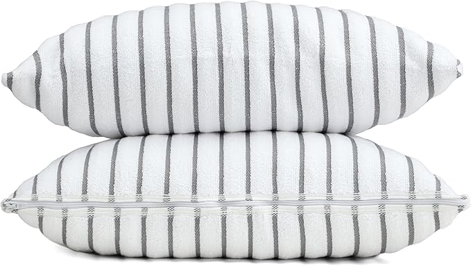 Black & White Brands Brazilian Beach/Pool Towel Pillow Case 17.7"x17.7" - Ultimate Absorbent Luxury 100% Cotton Wave (2 Pillow Cases, Gray Poly Pinstripe)