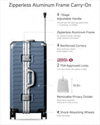 Checked Luggage with Spinner Wheels, 8010S Aluminum Frame Zipperless Polycarbonate Hard Shell Suitcase (ZX-Core, Blue, 24 Inch)
