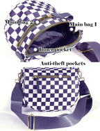 Black and White Checkered Crossbody Bag Bum Bag for Women,Spacious Checkered Purse Fanny Packs Belt Bag