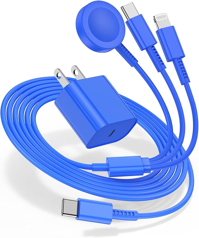 for Apple Watch Charger Fast Charging,3 in 1 Multi Chargers Cable with 20W USB C Charger, iWatch Charger Cord 6.6FT for iWatch Series Ultra2/SE/10/9/8/7/6/5/4/3/iPhone 15 16 Pro Max/14/13/12/11(Blue)