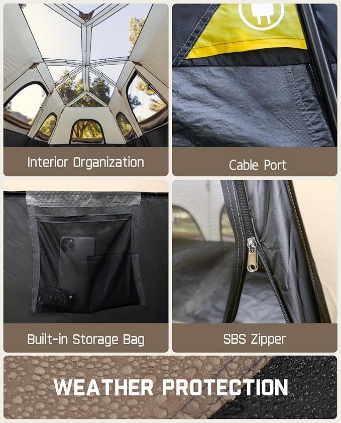 FanttikOutdoor Instant Cabin Tent 6/8/10/12 Person Camping Tent Setup in 60 Seconds with Rainfly & Windproof Portable with Carry Bag for Family Camping & Hiking, Upgraded Ventilation, Khaki