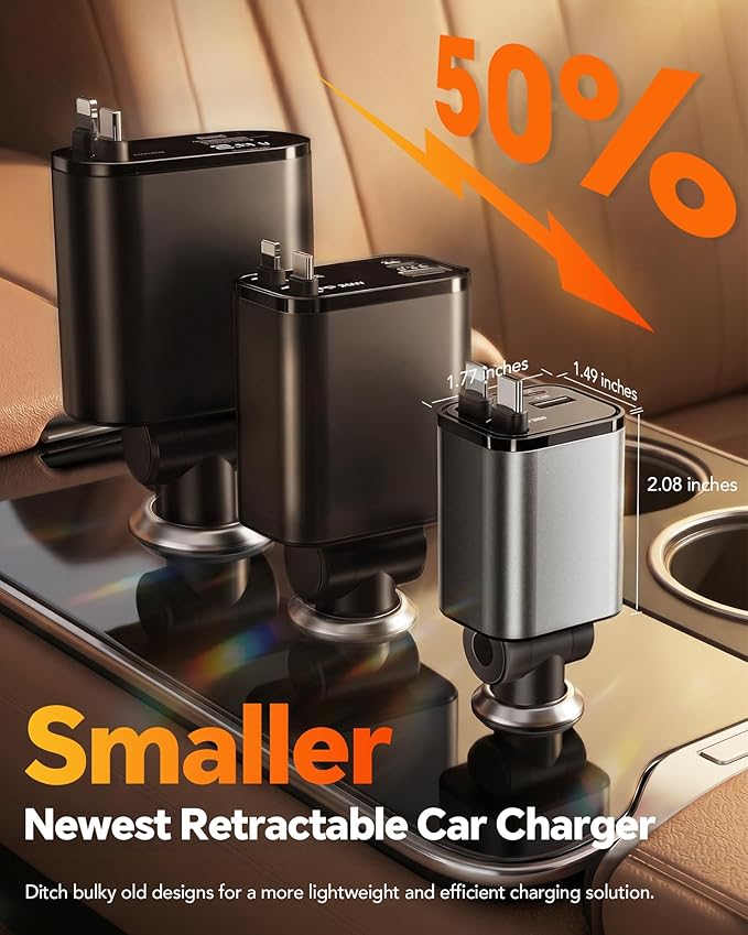 Retractable Car Charger,69W Car Phone Charger USB C Fast Charge,Cigarette Lighter USB Charger Car Accessories for Women,Road Trip Essentials Gift for Men,RV Power Adapter for iPhone 17/16/15/14,Galaxy