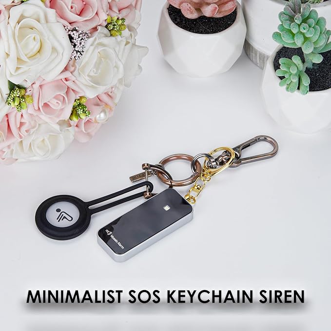 Ultrathin Personal Alarm Rainproof Ultra-Lightweight (0.8 oz) Bulky-Free Keychain Siren for Women, Students Safety. SOS Emergency 130db Hiking Alert Strobe Light. Replaceable Battery. Black