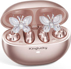 Kinglucky Clip-On Open Ear Earbuds with Detachable Butterfly Earrings, Bluetooth 6.0 Wireless Headphones for Women, 50H Playtime, Comfortable Fit for Small Ears, Sports, Glasses Wearers, Rose Gold
