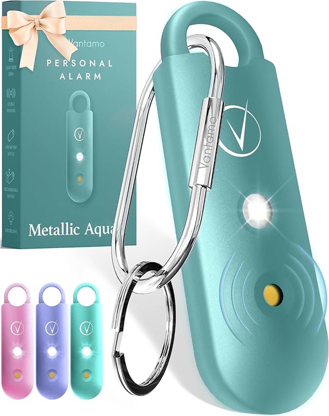 Vantamo Personal Alarm for Self Defense with Low Battery Notice, Strobe Light & Extra Loud 130 dB Double Speakers Safety Keychain Set for Women, Rechargeable Panic Button for Womens Self Defense