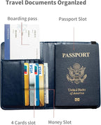 Passport Holder and Card Slot Combo RFID Blocking Leather Travel Passport Wallet for Men and Women US Passport Cover, Blue
