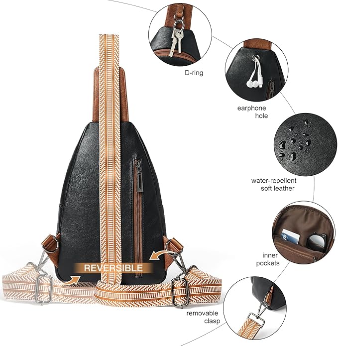 LATMAP 7L Sling Bag For Women Men Backpack Fanny Pack Crossbody Chest Travel Shoulder Belt Bags Purse Handbag PU Leather