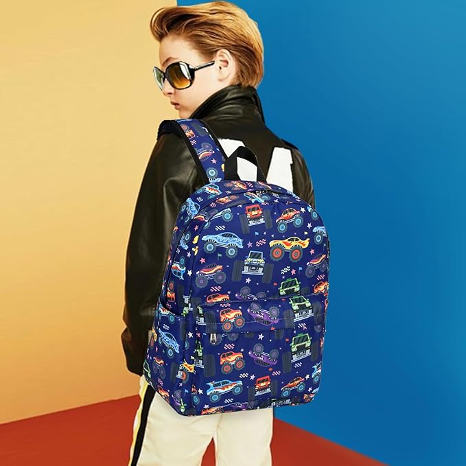 CAMTOP Preschool Backpack for Kids Boys Girls Toddler Backpack Kindergarten School Bookbags for Age 3-8 (Navy Big Wheels)
