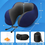 ExploreBliss Travel Pillow, Travel Pillows for Sleeping Airplane, Neck Pillow Airplane, Memory Foam Neck Pillow Set with Eye Mask, Earplugs and Storage Bag -Blue