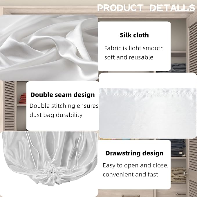 3 Pack Purse Dust Bags for Storage, Silk Dust Bags for Handbags, Dust Covers With Drawstring for Purse Shoes Boots