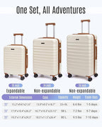 LIGHT FLIGHT Luggage Sets, 3 Piece Durable Suitcase Set with Spinner Wheels, 3 Pcs Hardside Lightweight luggage with TSA Lock, Large Checked Travel Suitcases, 20/24/28 Inch,White