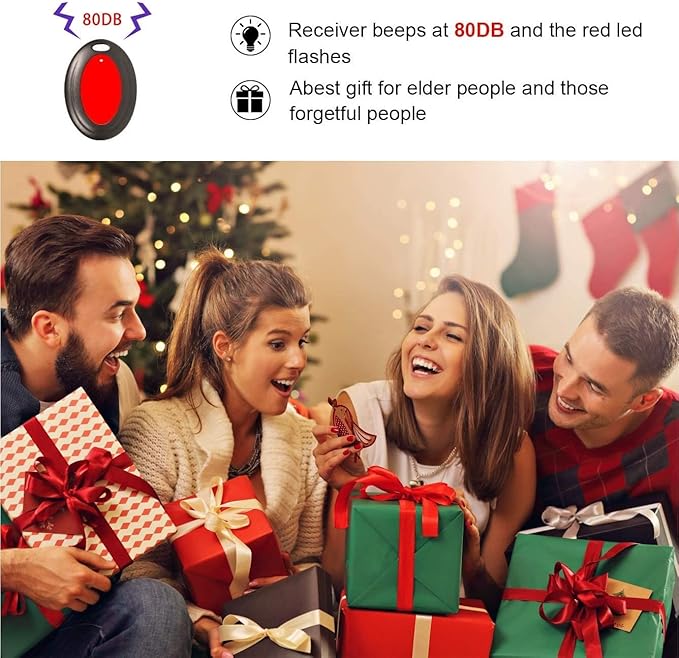 Reyke Key Finder, 80dB+ RF Item Locator Tags with 131ft. Working Range, Wireless Remote Tracker for Wallet, Phone, Glasses, Pet, 1 RF Transmitter & 4 Receivers