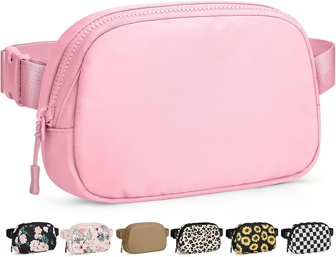 Pritent Fanny Packs for Women Cross Body Bag Waterproof Belt Bag with Adjustable Strap and Zipper Back Pocket Small Crossbody Bags Fashion Waist Packs for Workout Travelling(Light Pink)