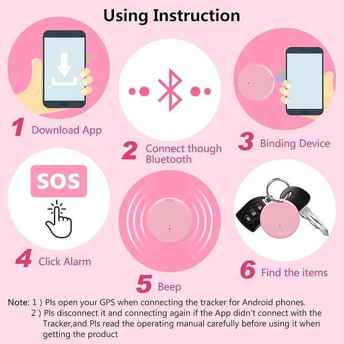 Aircawin Mini GPS Tracker C, Key Item Finder Locator,No Monthly Fee App for iOS/Android 2023 Latest,Portable Anti-Lost Bluetooth Tag Item Tracker for Luggages/Kids/Pets/Phone/Wallet/Bag-1Pcs-Pink