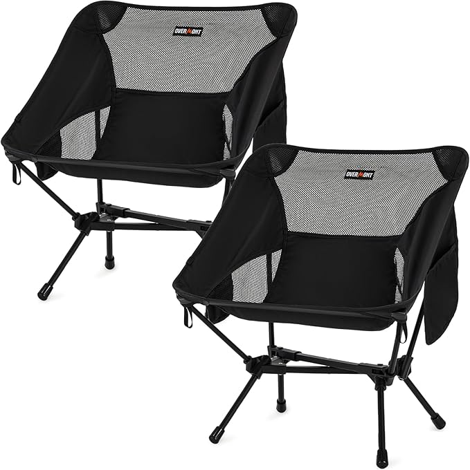 Overmont Ultralight Portable Camping Chair- Lightweight Folding Backpacking Chair, Support up to 330Lbs Compact Beach Chair for Adults with Carry Bag for Backpack Hiking Fishing Outdoor Camp 2pcs