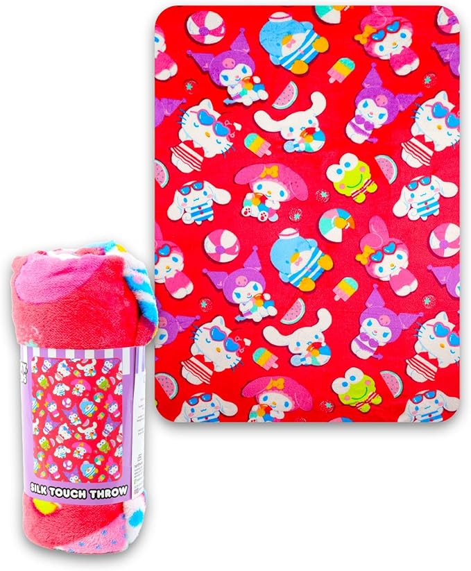 SANRIO Hello Kitty Neck Pillow and Blanket Set - Bundle Hello Kitty Boba Travel Neck Pillow, Hello Kitty Fleece Blanket, Stickers, More | Hello Kitty Travel Accessories