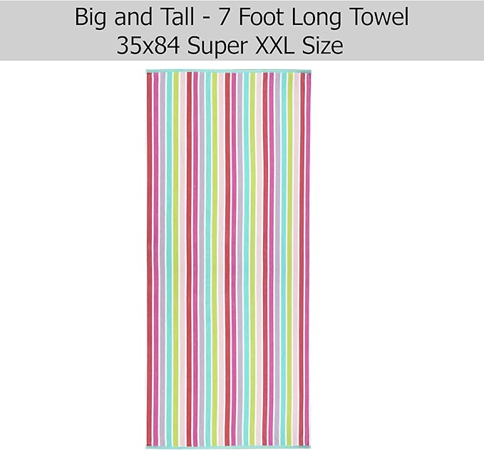 COTTON CRAFT Oversized Beach Towels - 2 Pack XXL 35x84 - The Big Kahuna 7 Foot Extra Large Beach Blanket Towel - Big & Tall - Huge 100% Cotton Velour Soft Pool Bath Luxury Towel - Pink Multi