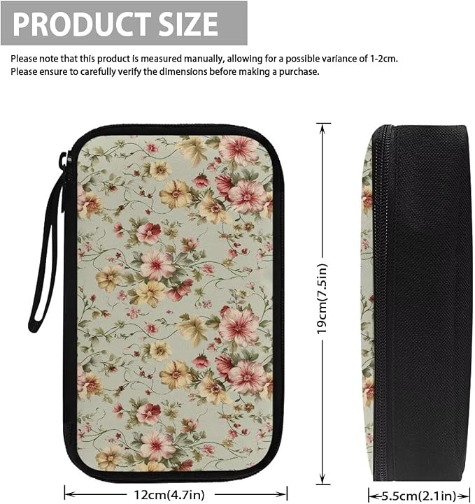 Vintage Flower Print Cable Organizer Bag, Waterproof Travel Electronic Storage, Shockproof Portable Tech Bag Carrying Case for Cord, Earbuds, Charger, SD Card, Tech Gifts
