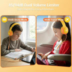 ADOOPE Wired Kids Headphones with USB C Plug, 85dB Safe Volume, Adjustable Headband, Tangle-Free Cord Headphones for School, Tablet, Travel (Yellow & Orange, with Microphone)