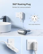 TROND Outlet Extender with 360 Rotating Plug, Plug Adapter with 4 Electrical Sockets and 4 USB Ports, 900 Joules Surge Protection, 3 Way Outlet Splitter for Home Office Travel, White