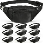 10PCS Crossbody Fanny Pack Bulk,Large Capacity Waist Bag with 4-Zipper Pockets Adjustable Strap Fanny Packs Waterproof Oxford Cloth Travel Belt Bag for Outdoor Shopping Travel Men Women,Black