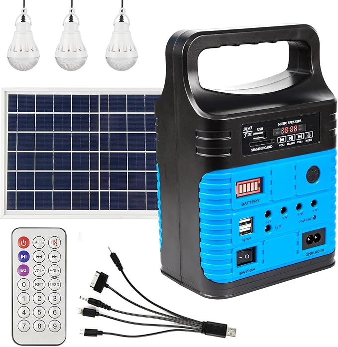 Portable Power Station,Solar Generator with Panels included,LiFePO4 Battery Pack Small Solar Powered Generator with DC/USB Outlets,LED Flashlight for Home Use,Outdoor Camping Quiet(Blue)