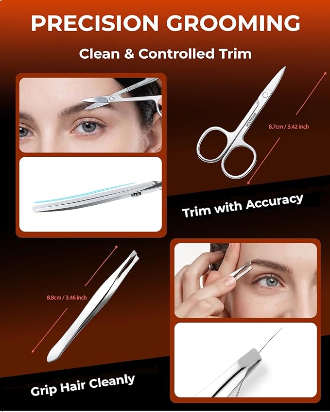 Nail Clipper Set 7 in 1, Precision Manicure Kit with Magnetic Leather Case, Mirror-Polished Stainless Steel Tools for Fingernail & Toenail, Daily Grooming Kit for Men & Women