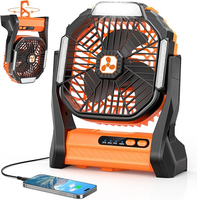 Portable Rechargeable Fan, 20000mAh Cordless Battery Powered Camping Fans with SOS & LED Lantern, Small USB C Operated Outdoor Tent Ventilador for Travel Camp Fishing Picnic Home Worksite Supplies