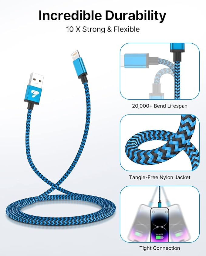 Aioneus iPhone Charger Cord 3ft 3Pack MFi Certified Lightning Cable Fast Charging Nylon Braided Phone Charger Cable Compatible with iPhone 14 13 Pro 12 Pro 11 Pro Xs Max Xr 8 7Plus SE