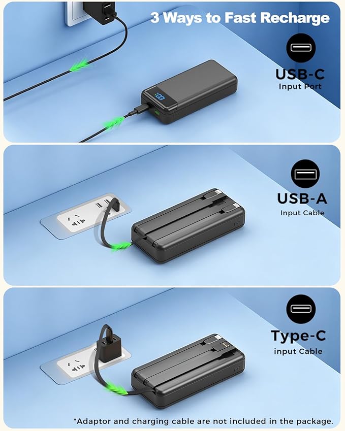 Portable Charger 40000mAh Power Bank - PD 22.5W Fast Charging Battery Pack, Built-in Cable Phone Charger 4 Output 3 Input, Compatible with iPhone 16 15 14 13 Android Samsung
