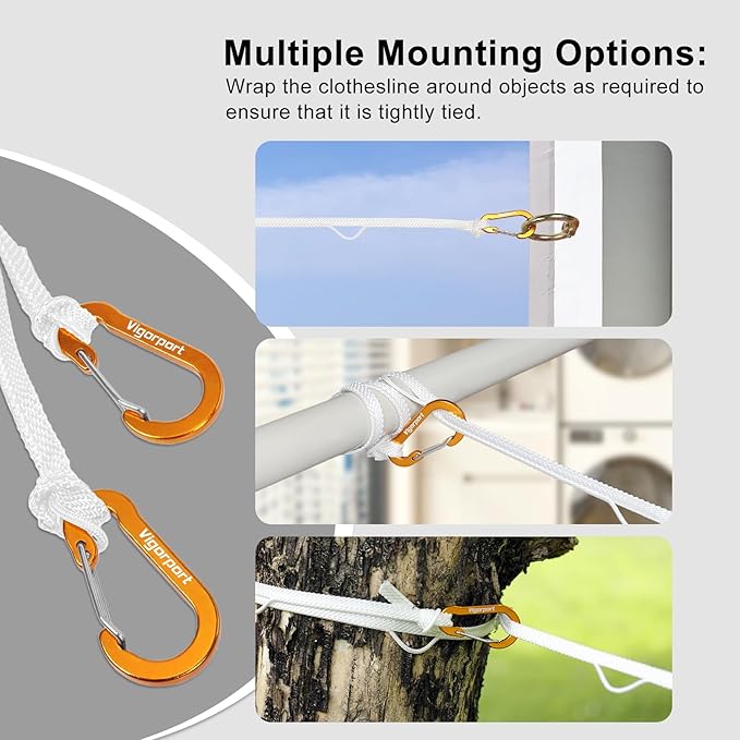 Vigorport Portable Travel Clothesline, Windproof Clothesline with Hang Hole, Indoor and Outdoor Clothes Line for Camping, Hotel, Backyard, Cruise Ship (White, 12.5 Ft)