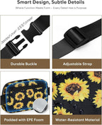 Pritent Fanny Packs for Women Cross Body Bag Waterproof Belt Bag with Adjustable Strap and Zipper Back Pocket Small Crossbody Bags Fashion Waist Packs for Workout Travelling(Sunflower)