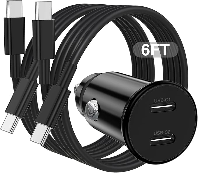 USB C Car Charger for iPhone 17 16 15 Pro Max,40W Dual Port USB-C & USB-A Car Fast Charging Adapter, 2X6FT C to C Cable & A to C Carplay Cable for iPhone 17 16 15 Series/iPhone Air,iPad,Samsung-Black