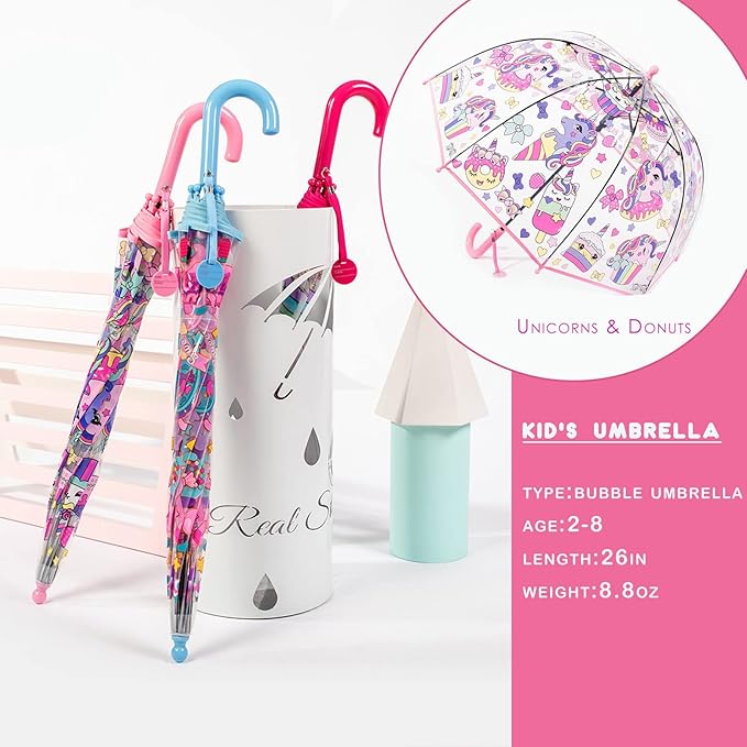MRTLLOA Kids Clear Bubble Umbrella with an Easy Grip Curved Handle, Safety Transparent Dome Bubble Umbrella for Toddler Boys Girls