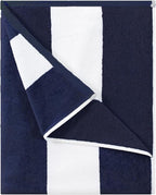 HENBAY Cotton Oversized Beach Towel - Large 70 x 35 Inch Pool Towel, Navy Blue Striped Quick Dry Swimming Cabana Towel