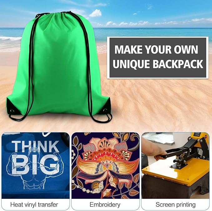 PLULON 25 Pcs Green Drawstring Backpack Bags Bulk String Backpack Cinch Sack Pull Sport Gym Backpack Bags for Yoga Traveling Outdoor Sports