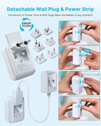 VINTAR Universal Travel Adapter Kit, 0.5ft Detachable Extension Cord with 2 AC Outlets & 3 USB(2 USB C), Type A/C/G/D/I/M International Power Adaptor for US to Europe UK India South Africa Japan
