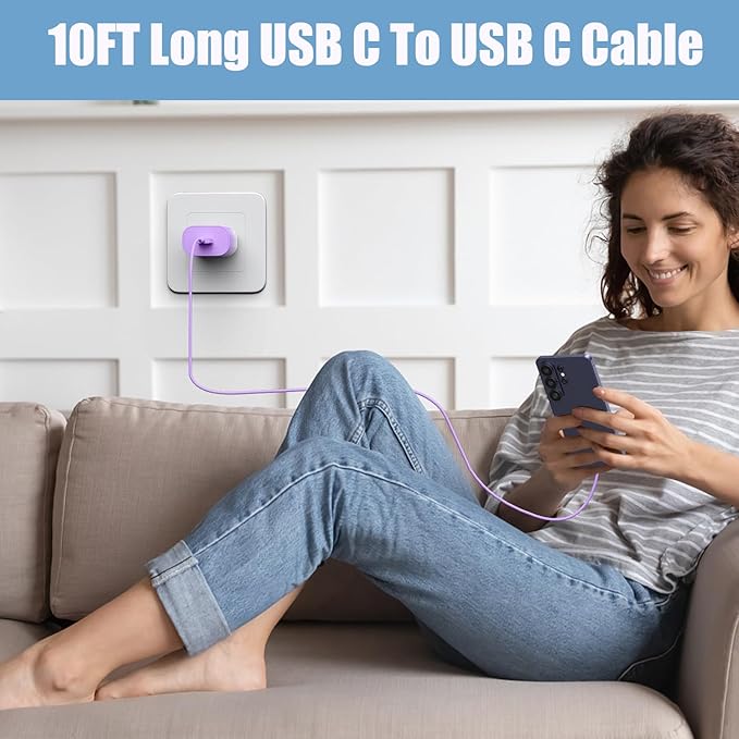 25W Super Fast Charging Cord Type C Block &10Ft USB C Android Phone Charger Cable for Samsung Galaxy S26 Ultra/S26/S26+/S25 Ultra/S25/24 Ultra/S24/S23 Ultra/S22 Ultra//Note 20/10,Purple Gradient