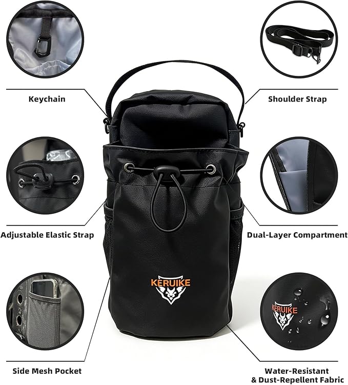 Magnetic Gym Bag for Men Women Magnetic Gym Water Bottle Bag with Phone Pocket & Crossbody Strap Water Bottle Holder for Gym & 5 N52 Strong Magnets for Sports, Travel, Fitness, Gifts