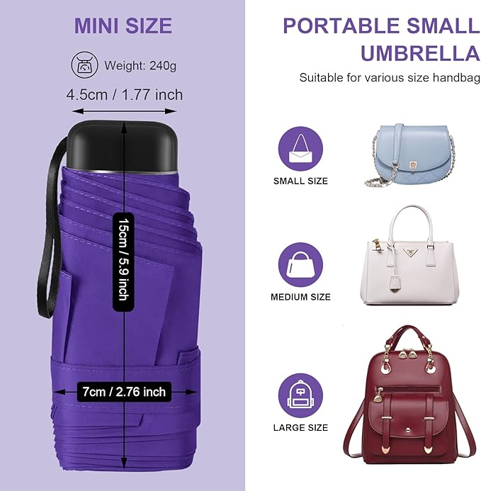 Compact Travel Umbrella with Case - Mini Umbrella for Purse, Small Lightweight &Tiny Design Perfect for Parasol Outdoor Sun&Rain Umbrellas