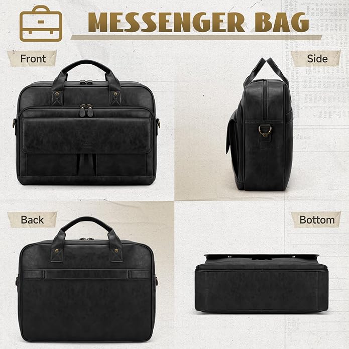 RAINSMORE Mens Laptop Bag PU Leather Messenger Bag 15.6 Inch Briefcase Vintage Computer Satchel Bag for Work Business