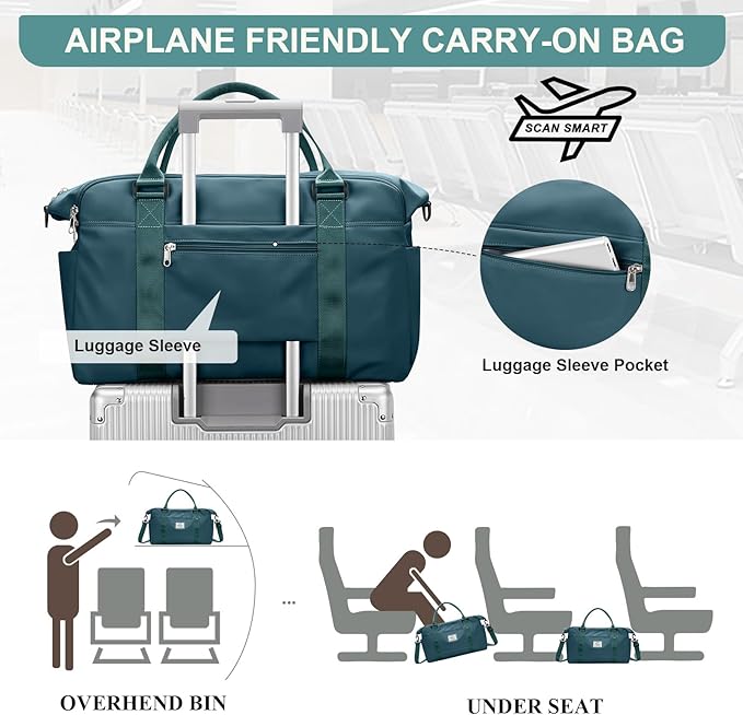 HYC00 Travel Duffel Bag,Carry-on Overnight Weekender Bags for Women,Sports Tote Gym Bag with Wet Pocket