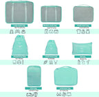 8 Set Packing Cubes for Suitcases, kingdalux Blue Travel Luggage Packing Organizers with Laundry Bag, Compression Storage Shoe Bag, Clothing Underwear Bag, for Women & Man