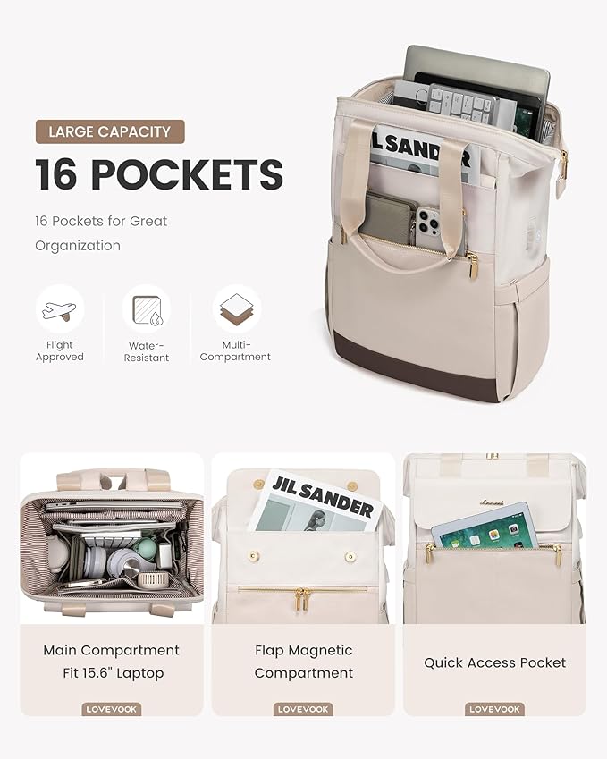 LOVEVOOK Laptop Backpack for Women, 15.6 Inch Work Laptop Bag with USB Port, Fashion Teacher Nurse Backpack Purse, Waterproof Travel Computer Backpack with Organizer Bag, 2PCS
