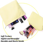 Huhumy 2 Pcs Makeup Bag Set Cute Cosmetic Pouch for Women Seersucker Travel Toiletry Bag Preppy Small Makeup Purse Pouch Aesthetic Skincare Brushes Storage Organizer for Valentine Women(Yellow)