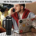 4 Pack 40 Oz Tumbler with Handle Bulk, Double Wall Vacuum Insulated Stainless Steel Tumbler with Lid and Straw, 40 oz cup with Silicone Spill Proof Stopper Set (Black)