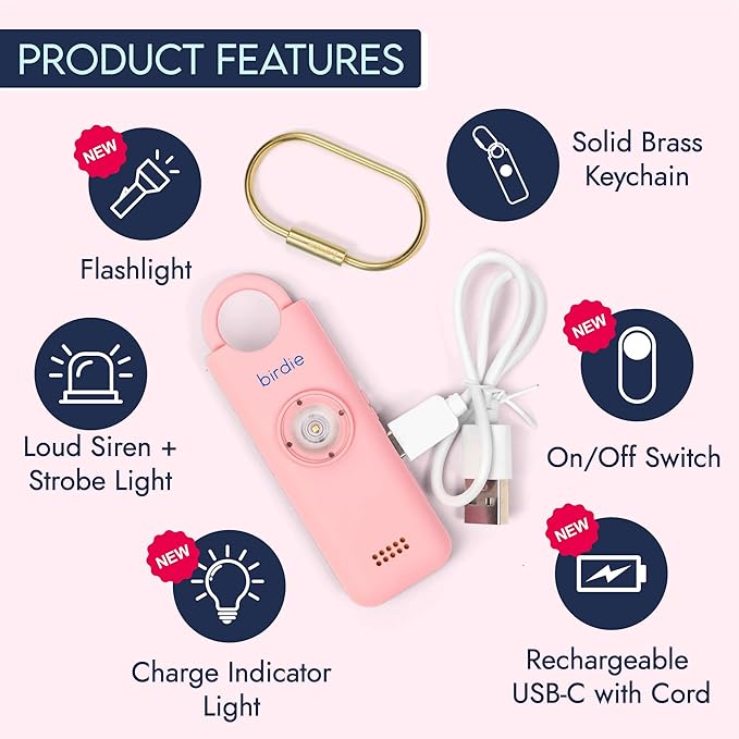 She’s Birdie 3.0 New Version – The Original Personal Safety Alarm for Women by Women–Loud Siren, Flash Light and Rechargeable Battery in a Variety of Colors (Blossom Pink)