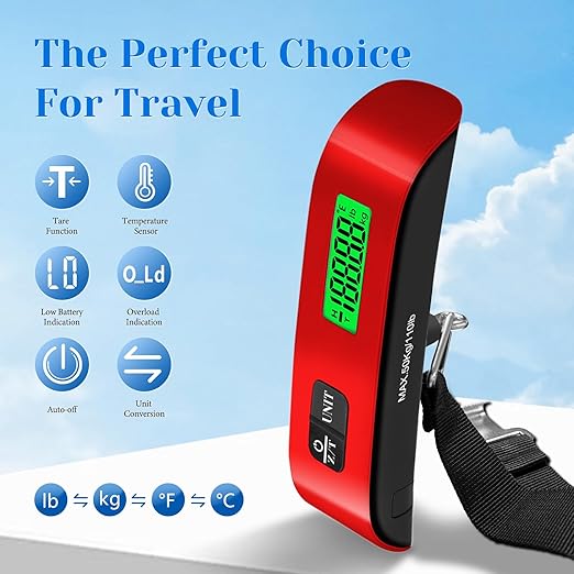 Luggage Scale, Portable Luggage Weight Scale 110lb/50kg with LED Display, Luggage Scale Travel Digital for Weighing Luggage, Backpacks, Fruits and Pets (Red)
