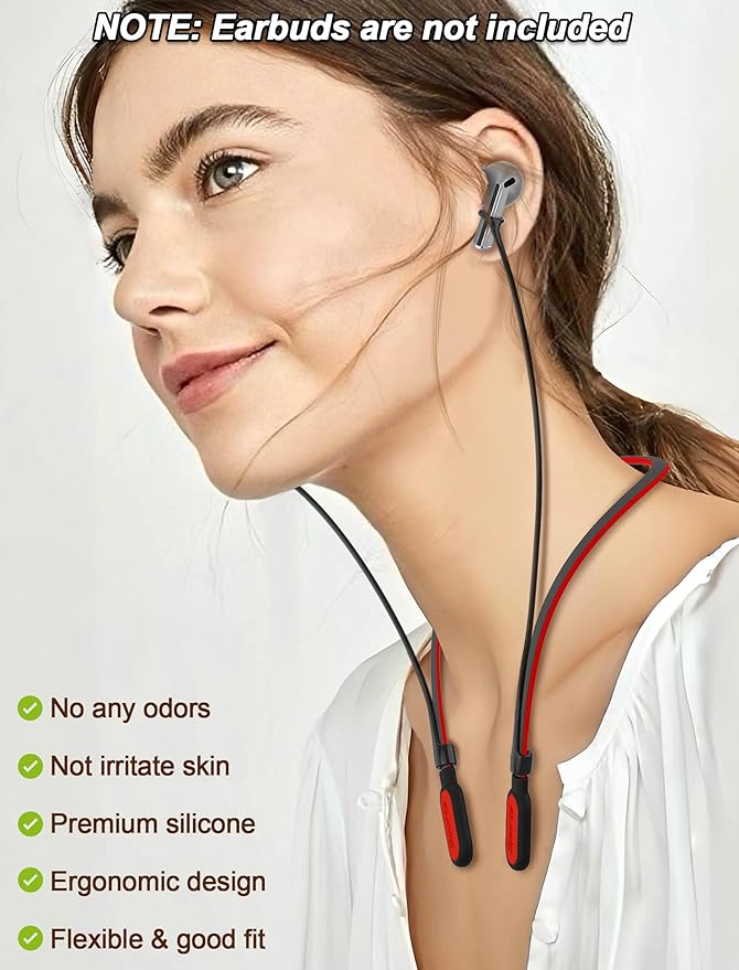 HALLJOY for Galaxy Buds 4/4 Pro/Buds 3/3 Pro Strap Neckband, Anti-Lost Accessories, Support Volume Control, Ergonomic Design, Fit Airpods Pro 3/2/1, Airpods 4, 3, 2, 1, Black Band/Red Tip