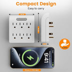 6-Outlet Extender, 3-Prong Grounded Wall Tap Adapter with LED Guide Light, 1875W Multiple Plug Electrical Outlets Splitter for Home, Office, Hotel, Travel, ETL Listed, Cruise Essentials, White
